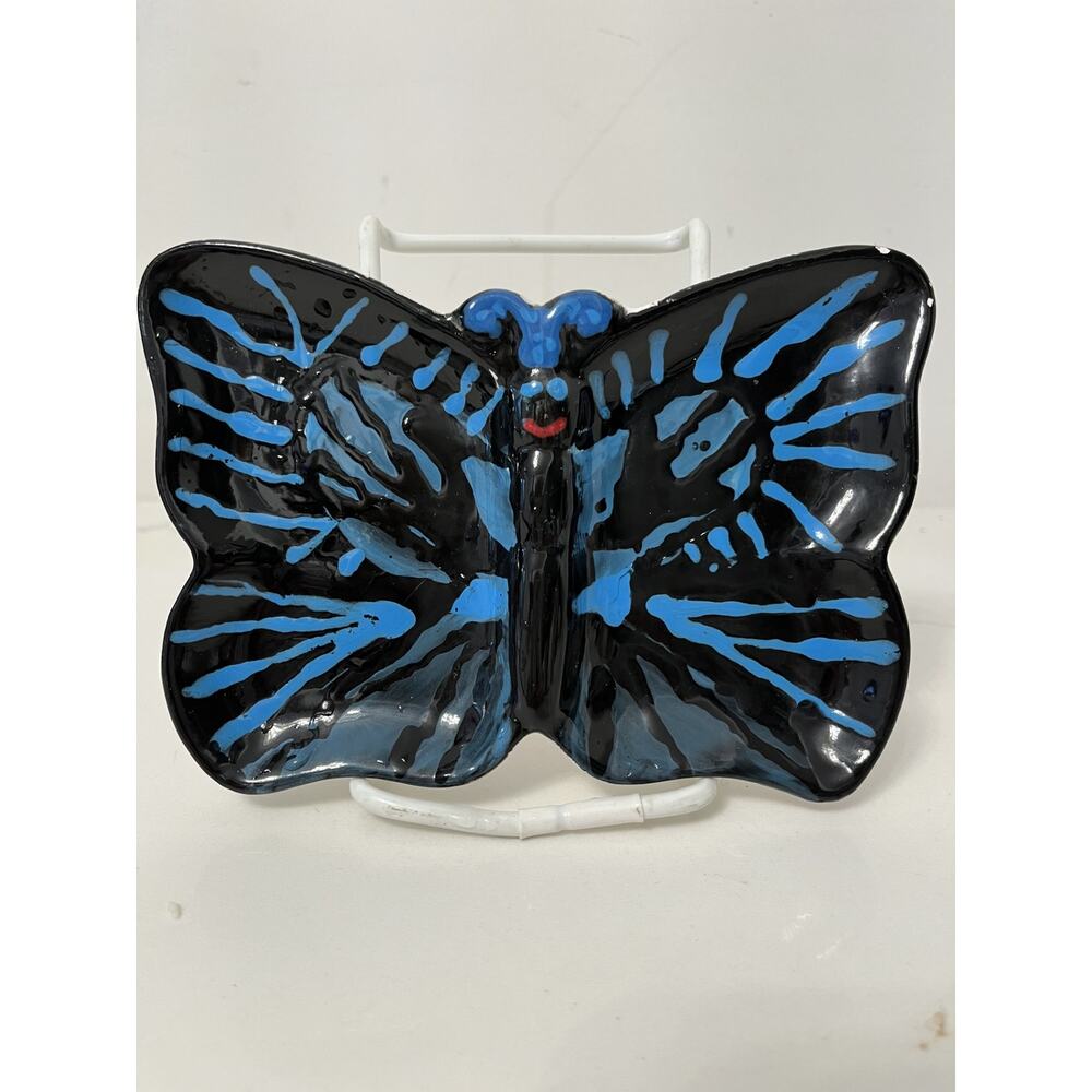 Trinket Jewelry Dish Studio Art  Butterfly Shaped Signed Ceramic Figurine